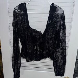 Fashion Nova Black Lace Long-Sleeve Corset Top